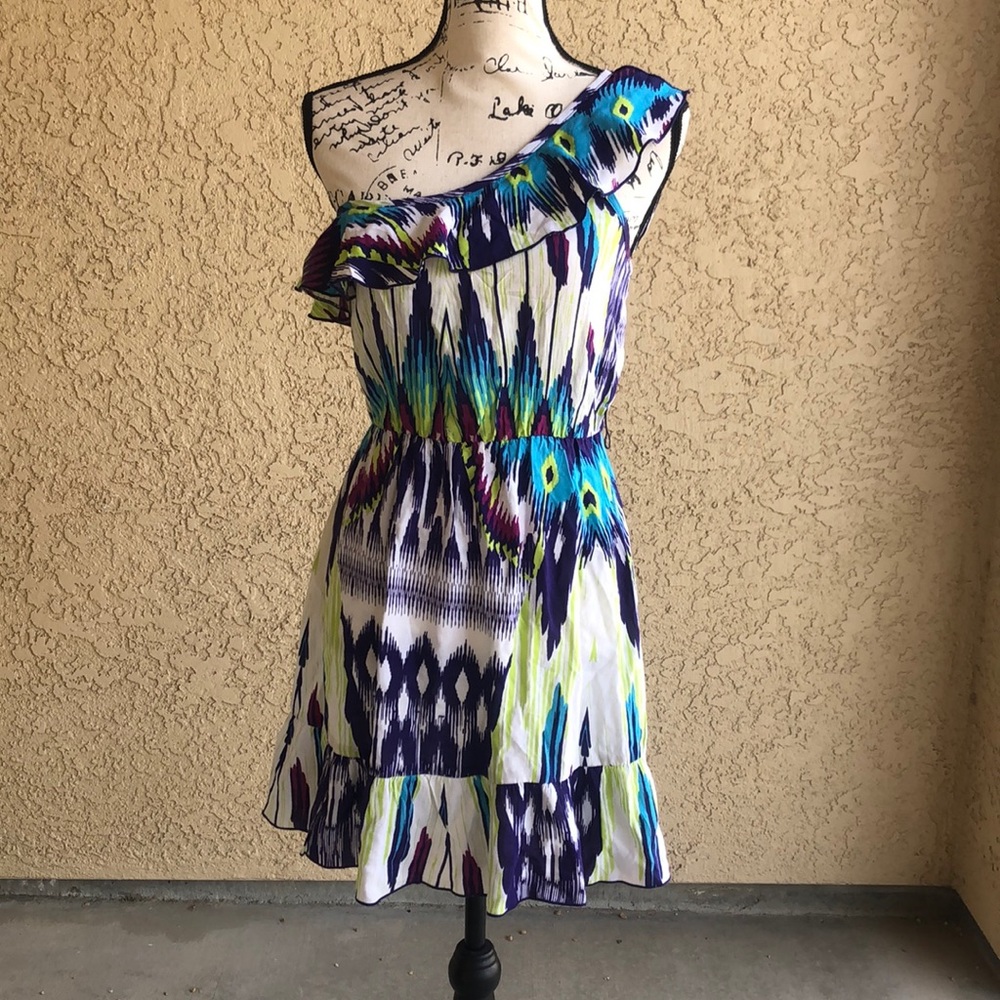 Trixxi Multi-Colored One Shoulder Colorful Dress size Small